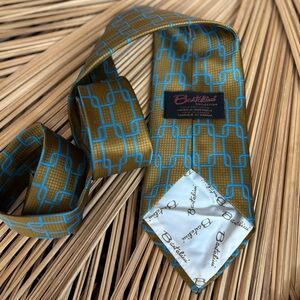 70's Olive Green/Aqua Geo Polyester Tie - Bartolini Canada - Neck Tie - Menswear